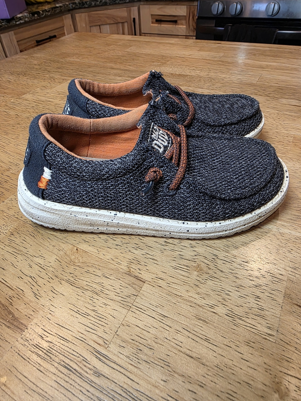 Hey Dude Charcoal Knit Slip-On Shoes with Rust Accents
